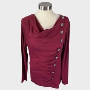 Allegra K Womens Red Buttons Sweater Medium Cotton Polyester Spandex